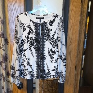White House Black Market Graphic Long Sleeve Blouse
